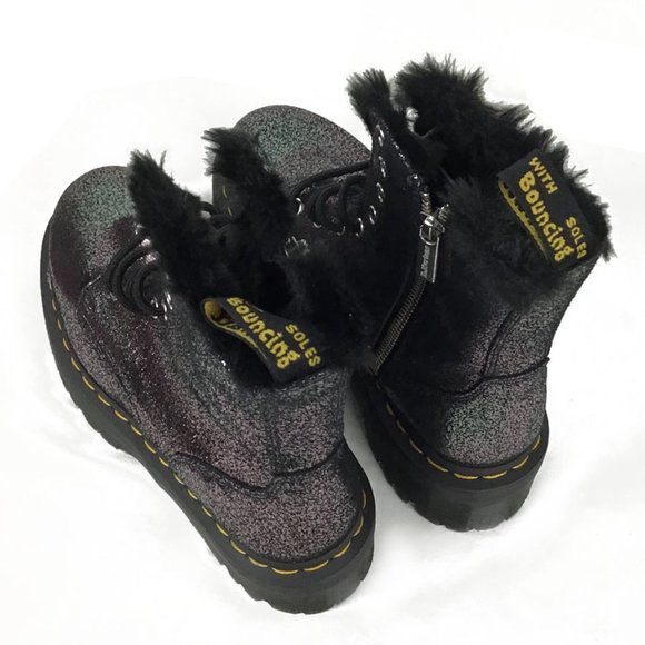 DR. MARTENS Jadon Faux Fur Lined Boots Metallic Leather Platforms - Picture 8 of 13